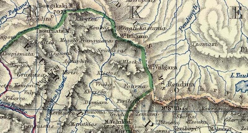 Χάρτης 1869 - Μεγάλη Καστανιά και τα παλιά σύνορα